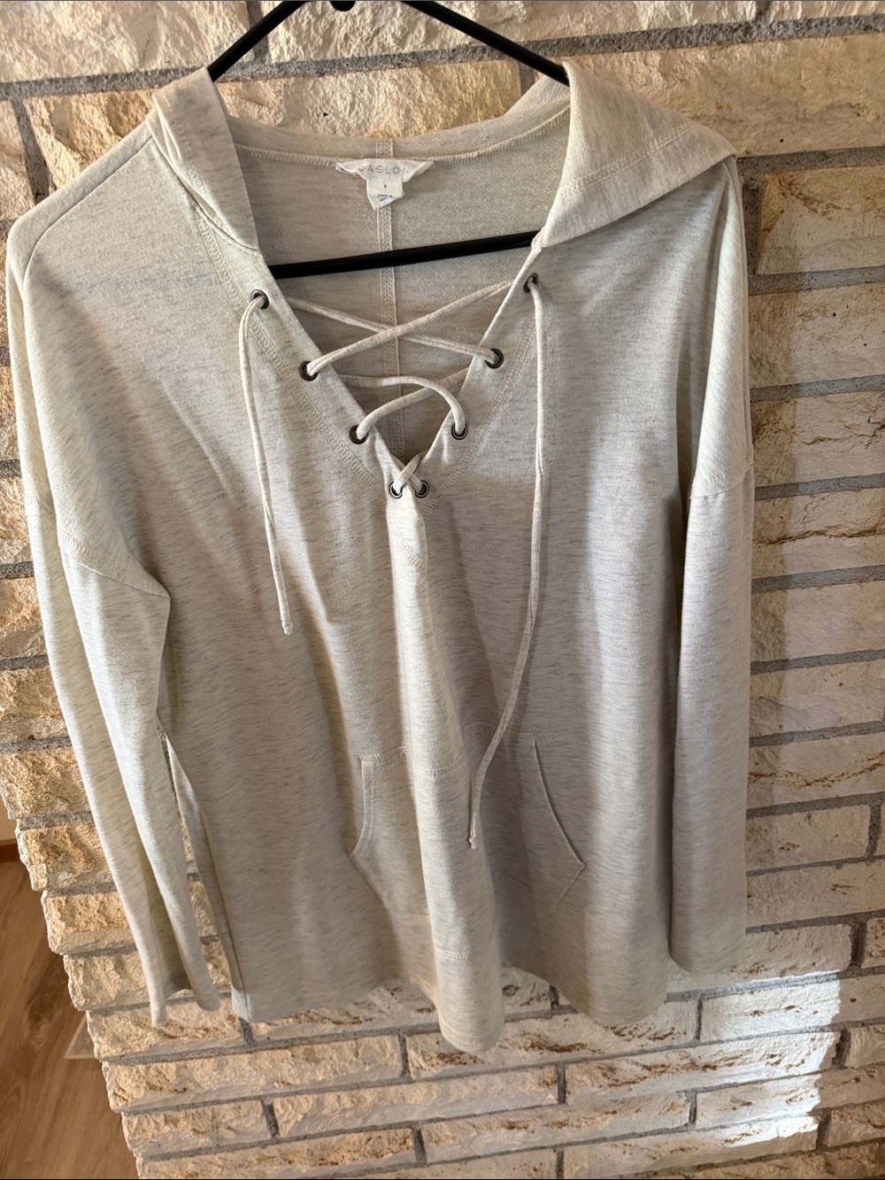 Caslon Light Gray Lace-Up Hoodie Sweatshirt